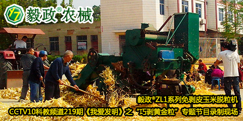 毅政?ZL1系列免剝皮玉米脫粒機在中央電視臺CCTV10科教頻道219期《我愛發(fā)明》之“巧剝黃金?！睂ｎ}節(jié)目錄制現(xiàn)場
